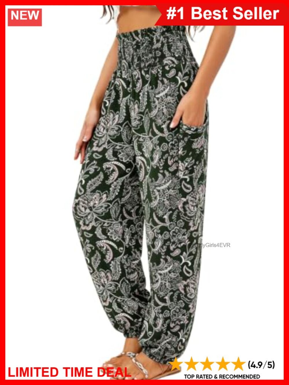 Women's Harem Yoga Pants High Waist Boho Trousers with Pockets